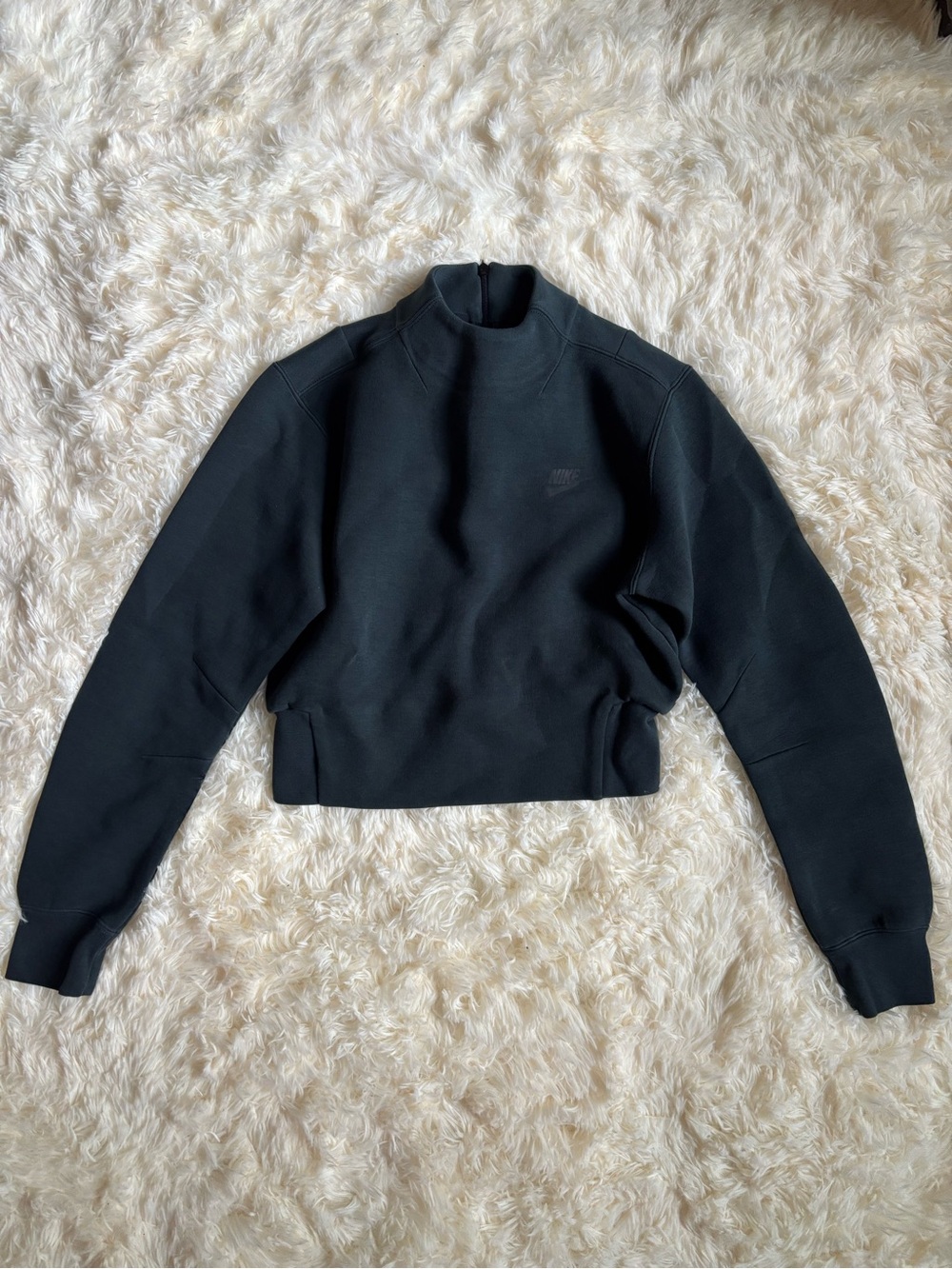 Nike Womens Small Cropped Back Half Zip Mock Neck Sweatshirt Black